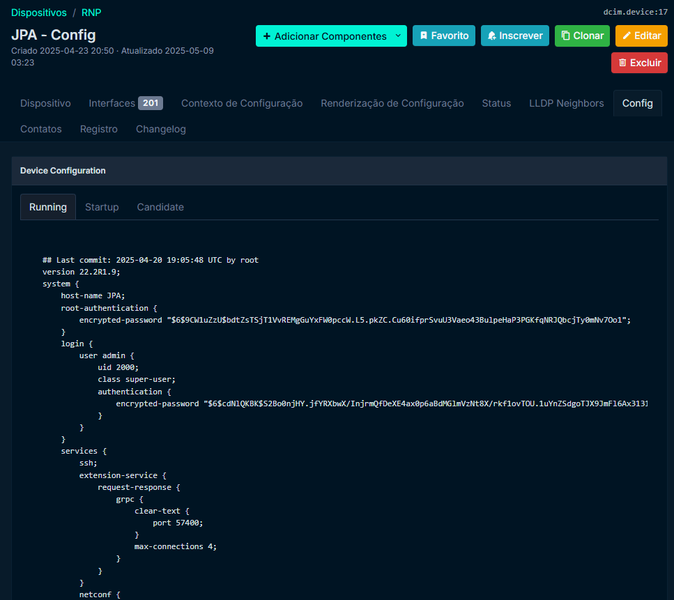 Imagem da aba Config