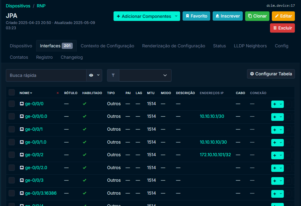 Imagem da aba LLDP Neighbors