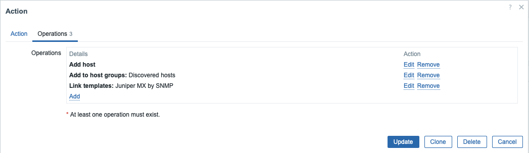 Ação de Descoberta - Aba Operations